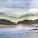 Misty Morning 
11.5 h x 14.5 w in frame water colours 